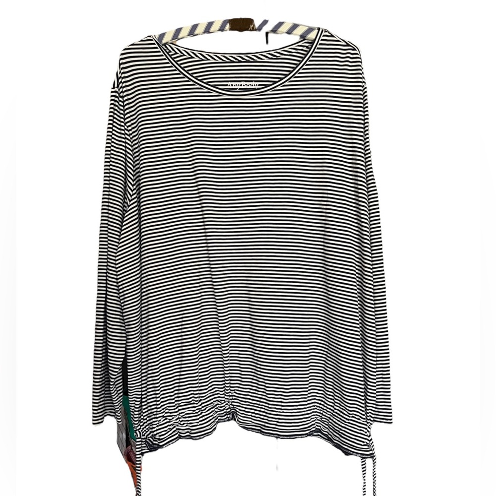 AnyBody ~ Women's Navy and White Striped Cinched Hem Long Sleeve Top Size 3X - Picture 1 of 5